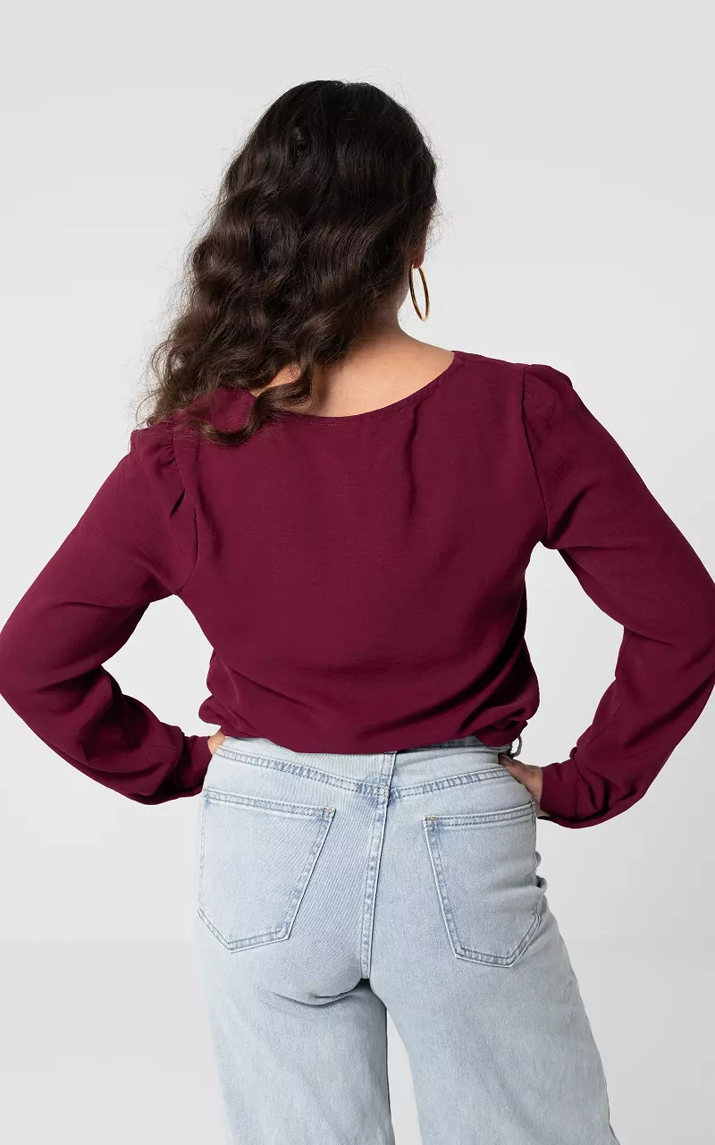 V-neck blouse with buttons Bordeaux