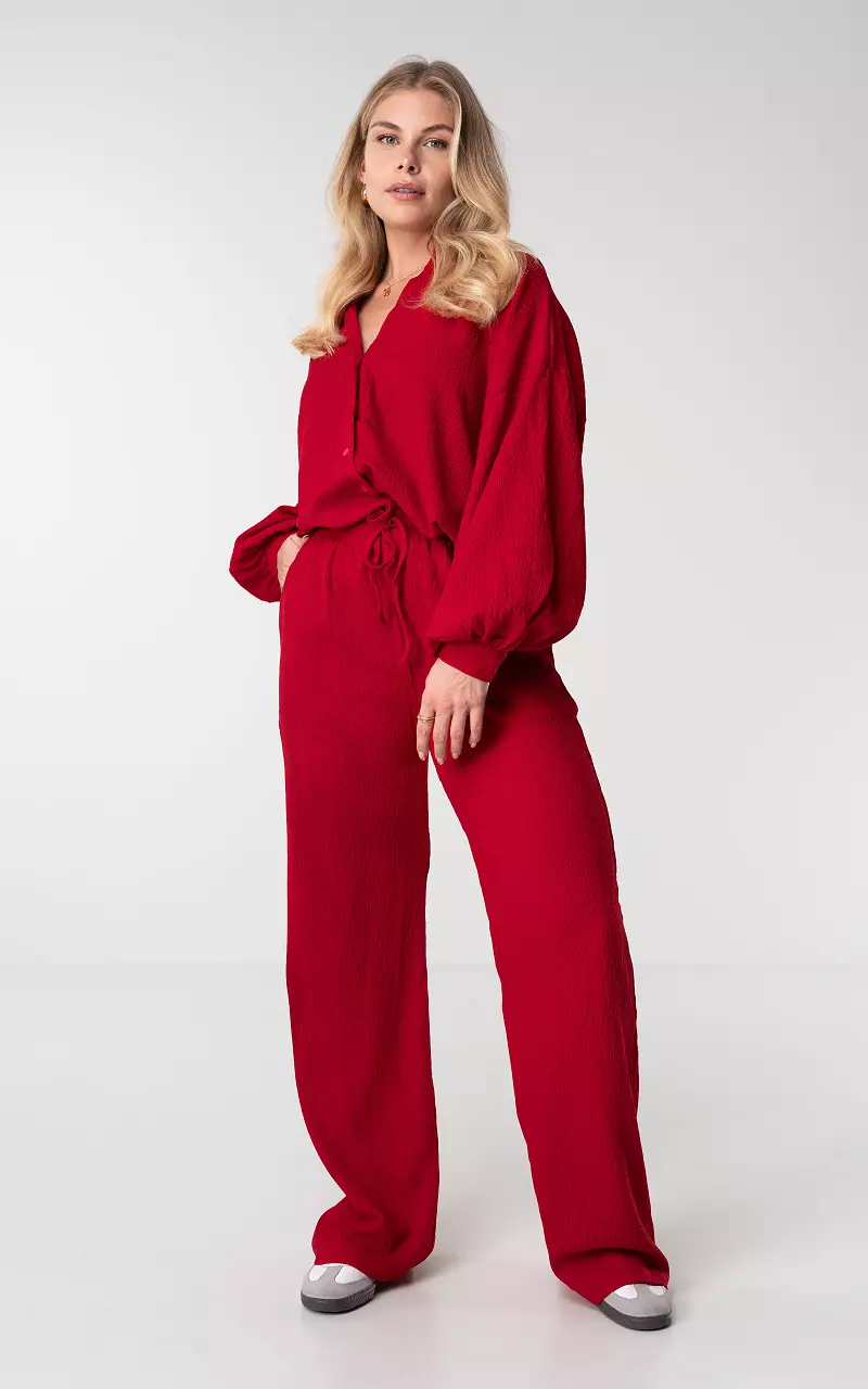 Wide leg trousers with tie Red