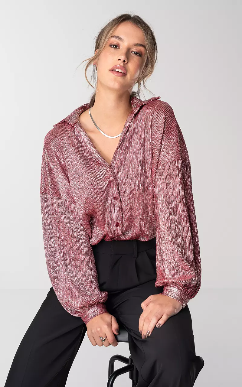 Oversized metallic blouse with buttons Pink