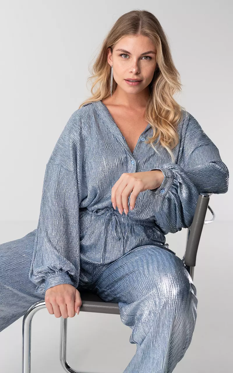 Oversized metallic blouse with buttons Blue