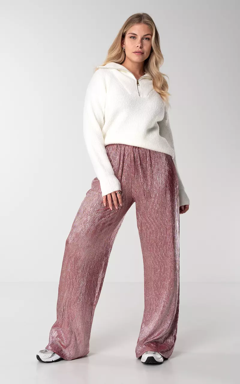 Metallic look trousers with bow detail Pink