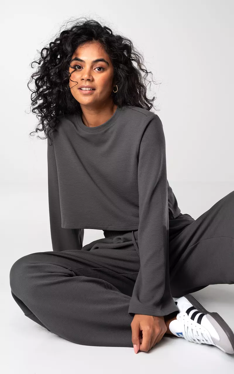 Cropped Top mit Rundhalsausschnitt Grau