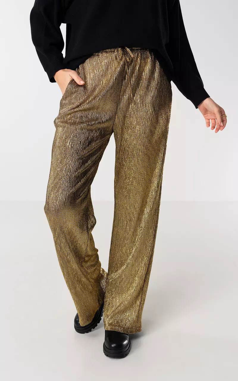 Metallic look trousers with bow detail Gold