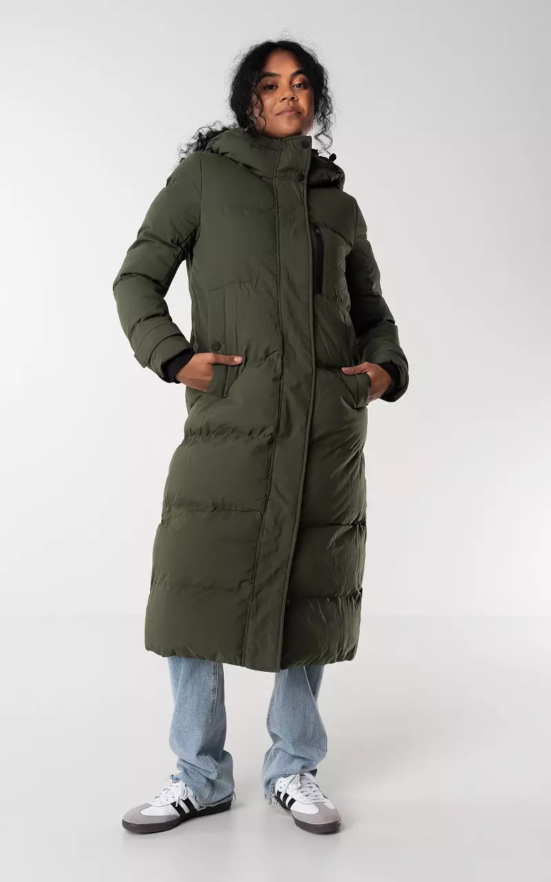 Long lined jacket with zipper Dark Green