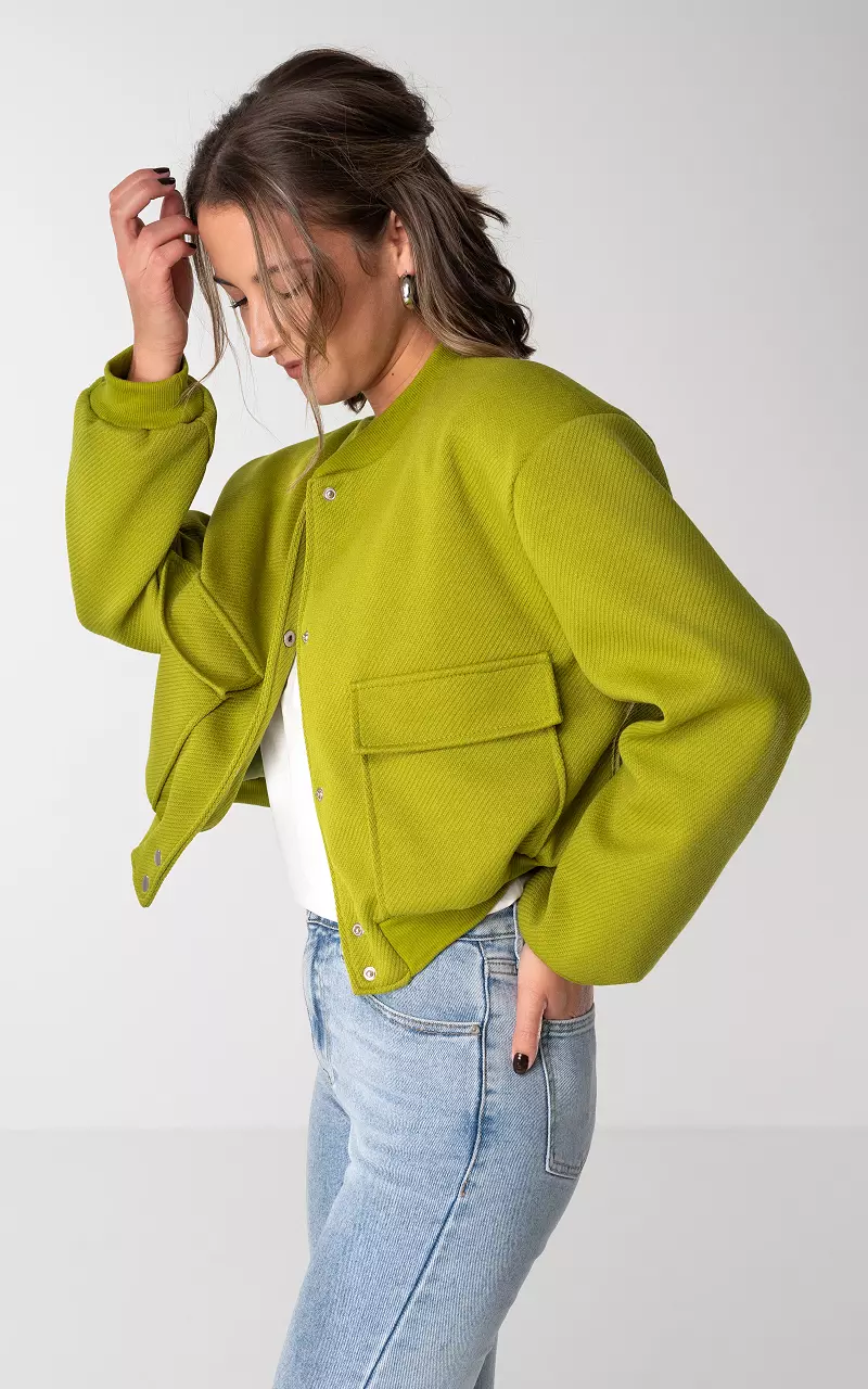 Green cropped bomber on sale jacket