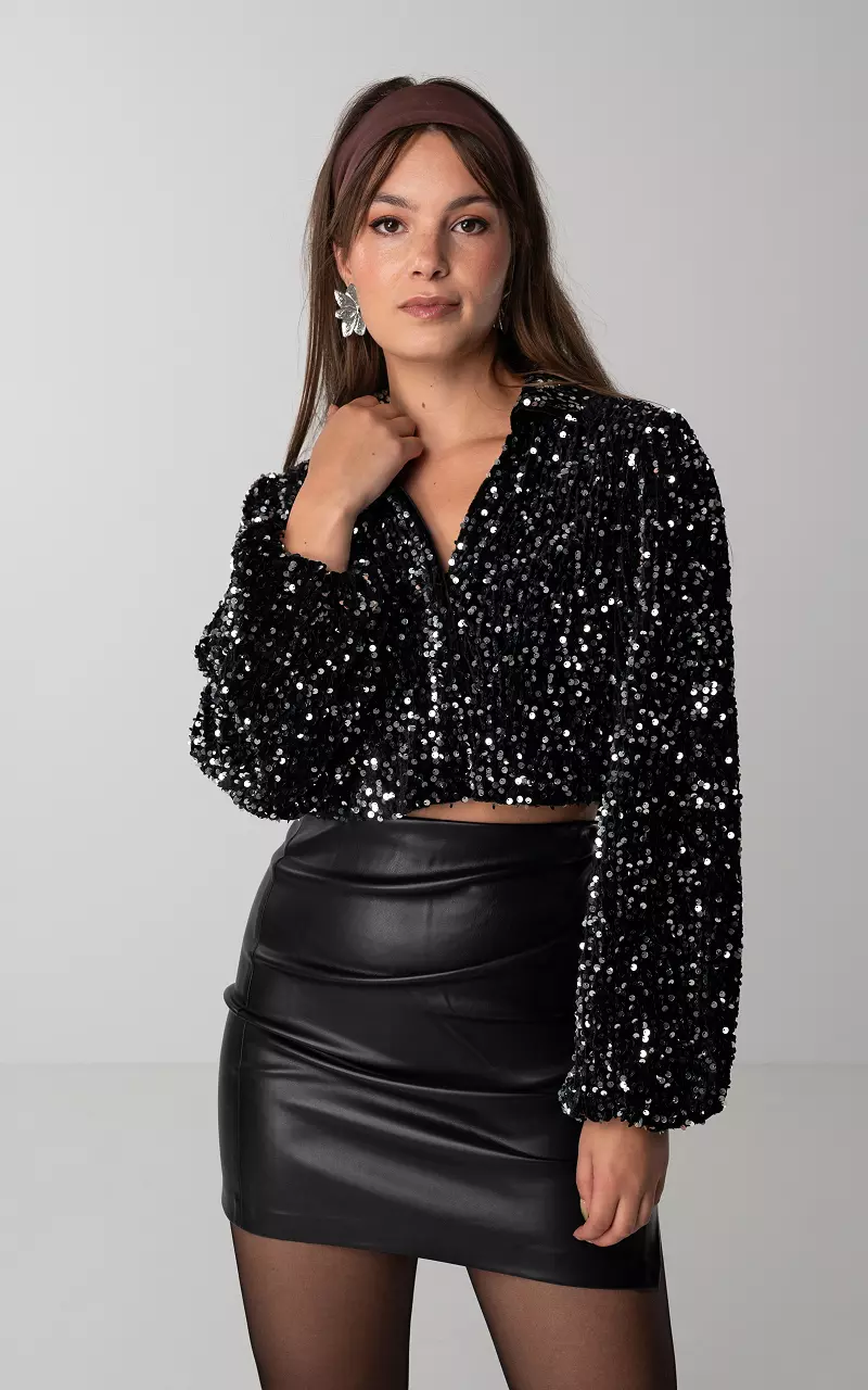 Cropped cardigan with sequins Black Silver