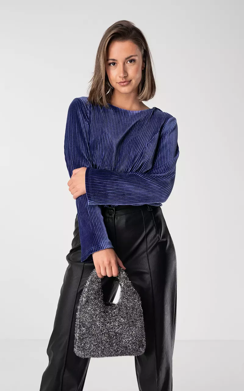 Velvet top met ronde hals Blauw