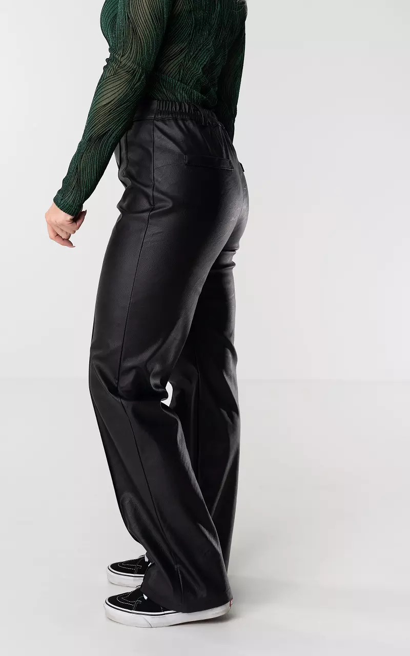New Look Black Leather-Look Wide Leg Trousers | very.co.uk