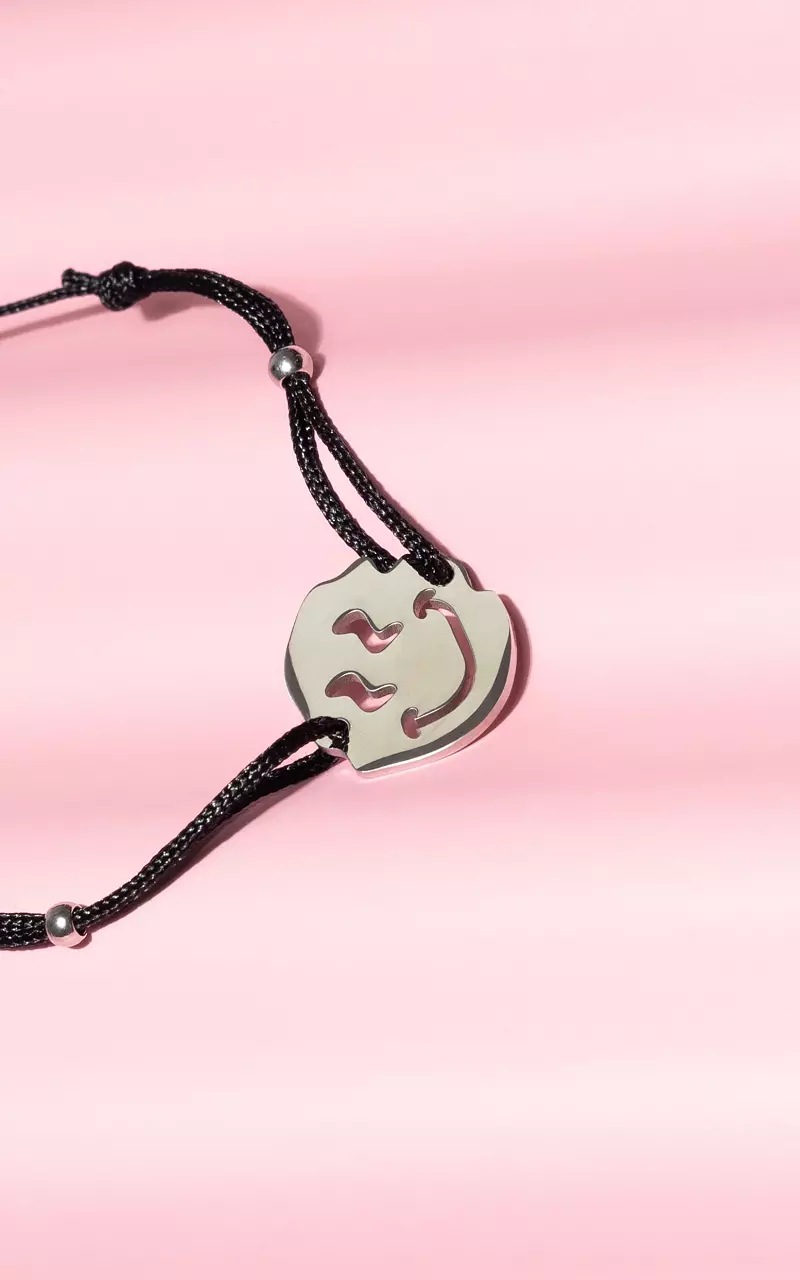 Bracelet réglable à smiley Noir Argent
