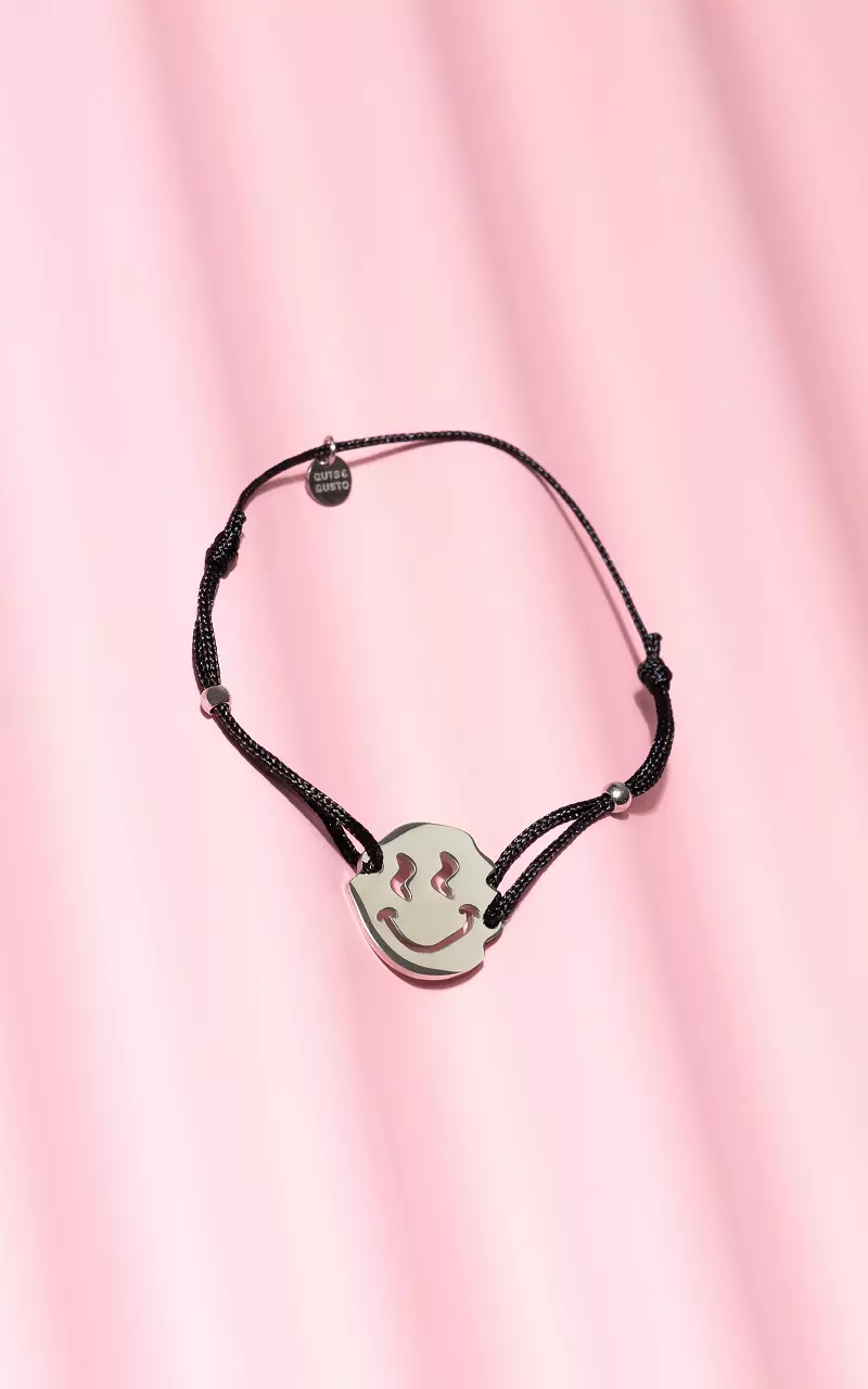 Adjustable bracelet with smiley Black Silver