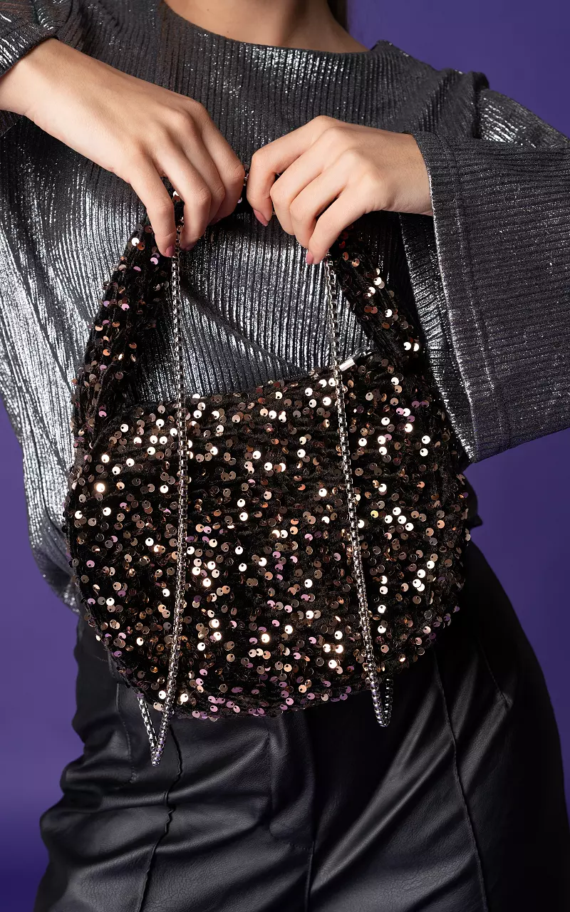 Sequins handbag with shoulder strap Black Bronze