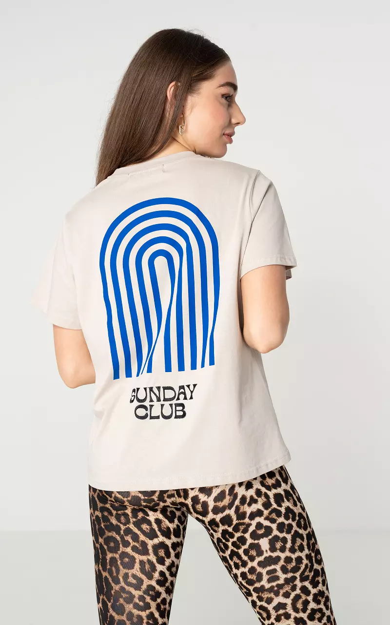 T-Shirt mit gesticktem Text Beige Schwarz