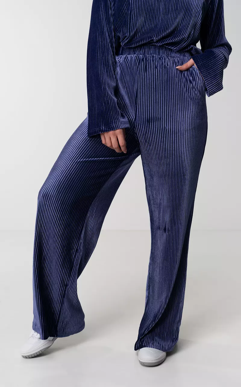 Velvet pants with ribbed detail Blue