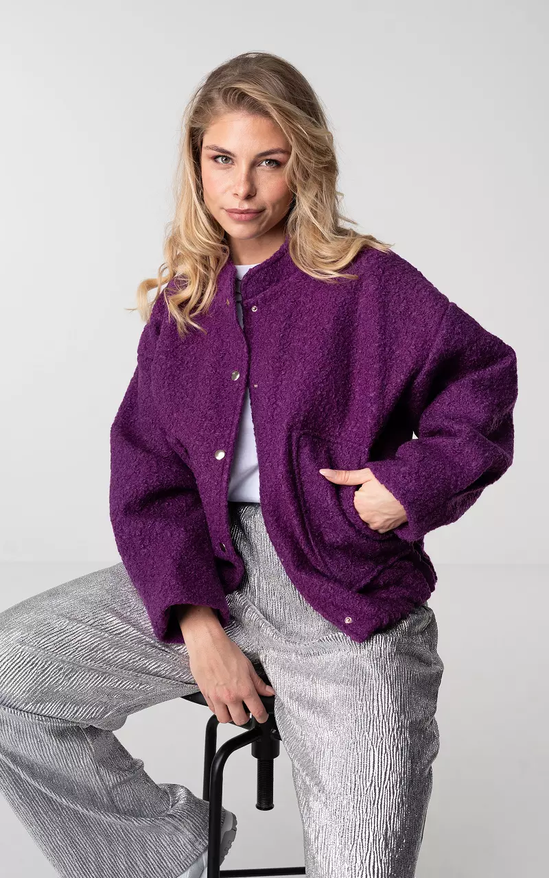 Teddy bomber jacket with pockets Purple