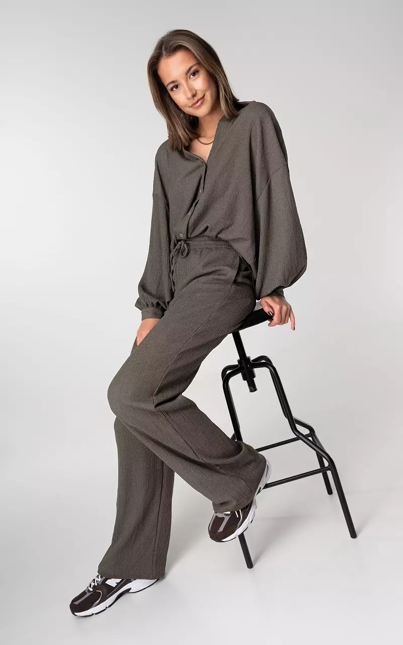 Wide leg trousers with tie Taupe