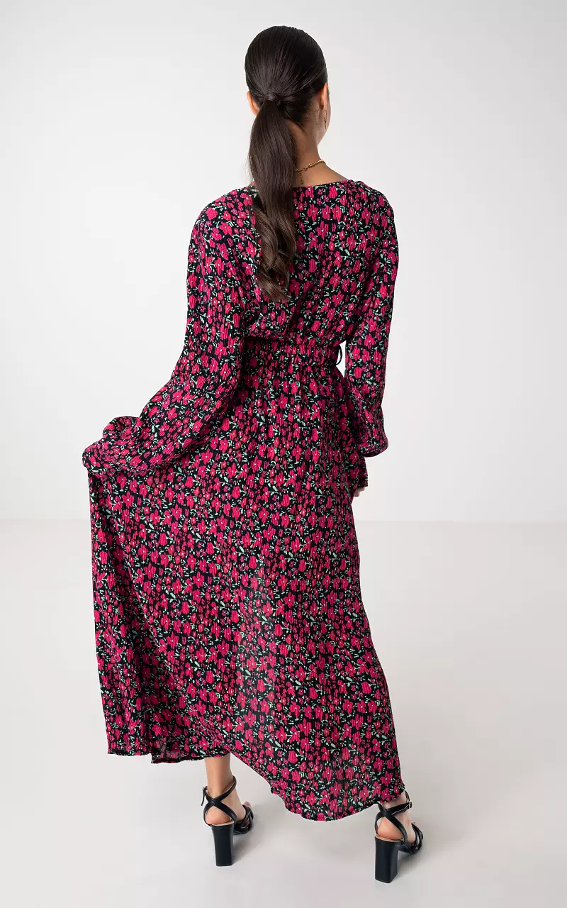 Maxi jurk met ceintuur Zwart Rood