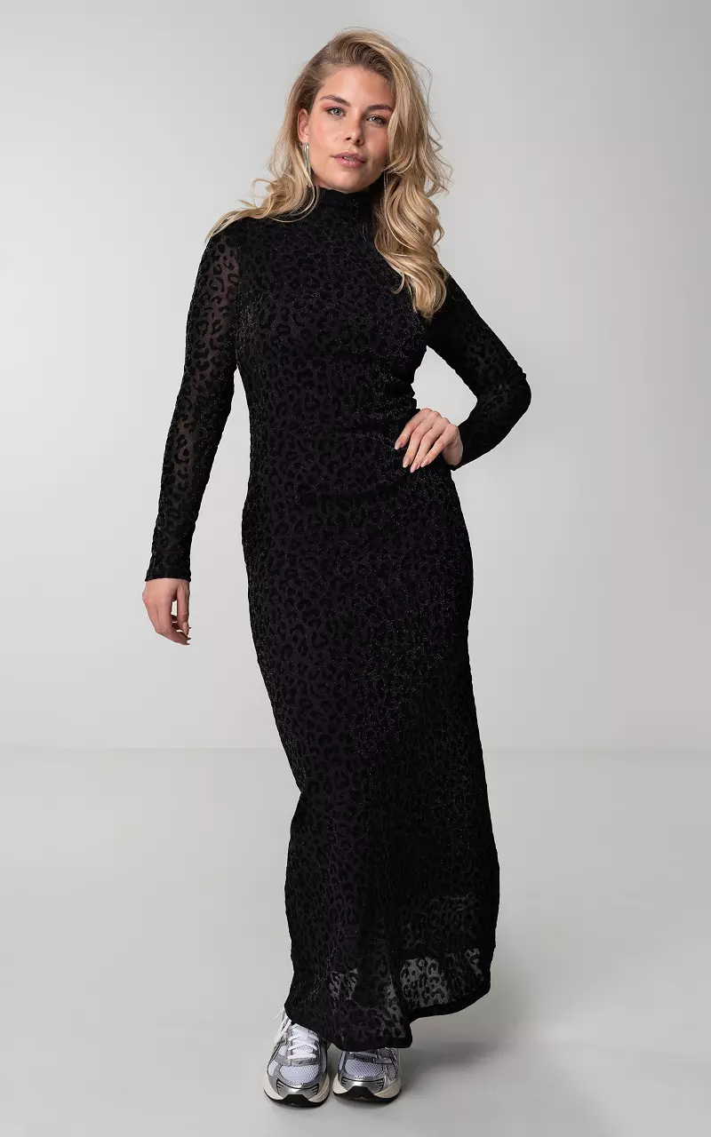 Maxi jurk met glitter detail Zwart