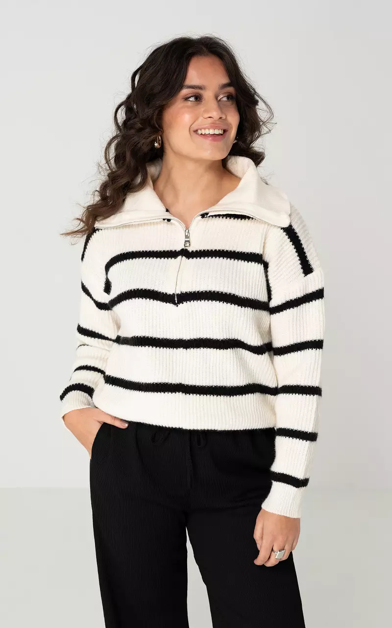 Turtleneck sweater with half zip Cream Black