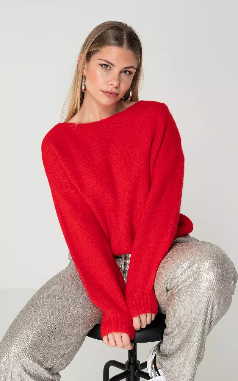 Sweater with round neck Red