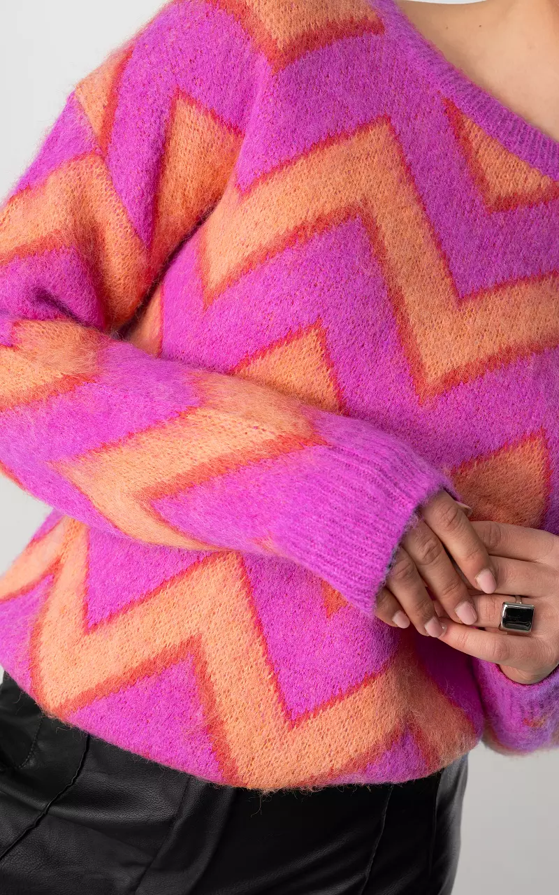 Sweater with zigzag pattern Fuchsia Orange