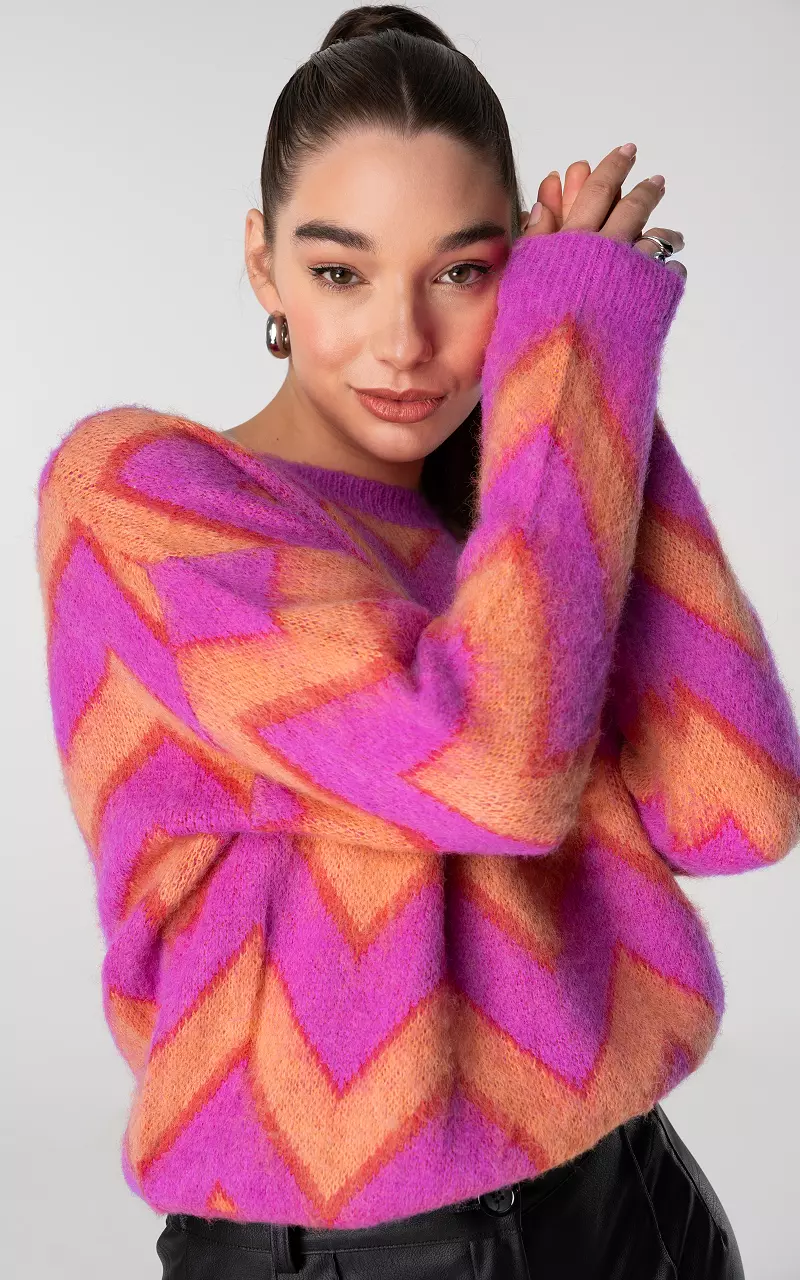 Sweater with zigzag pattern Fuchsia Orange