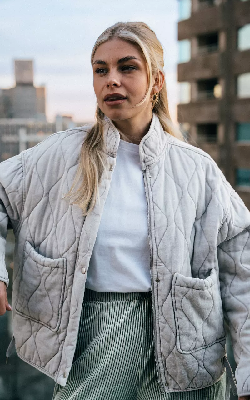 Denim jacket with zipper Light Grey