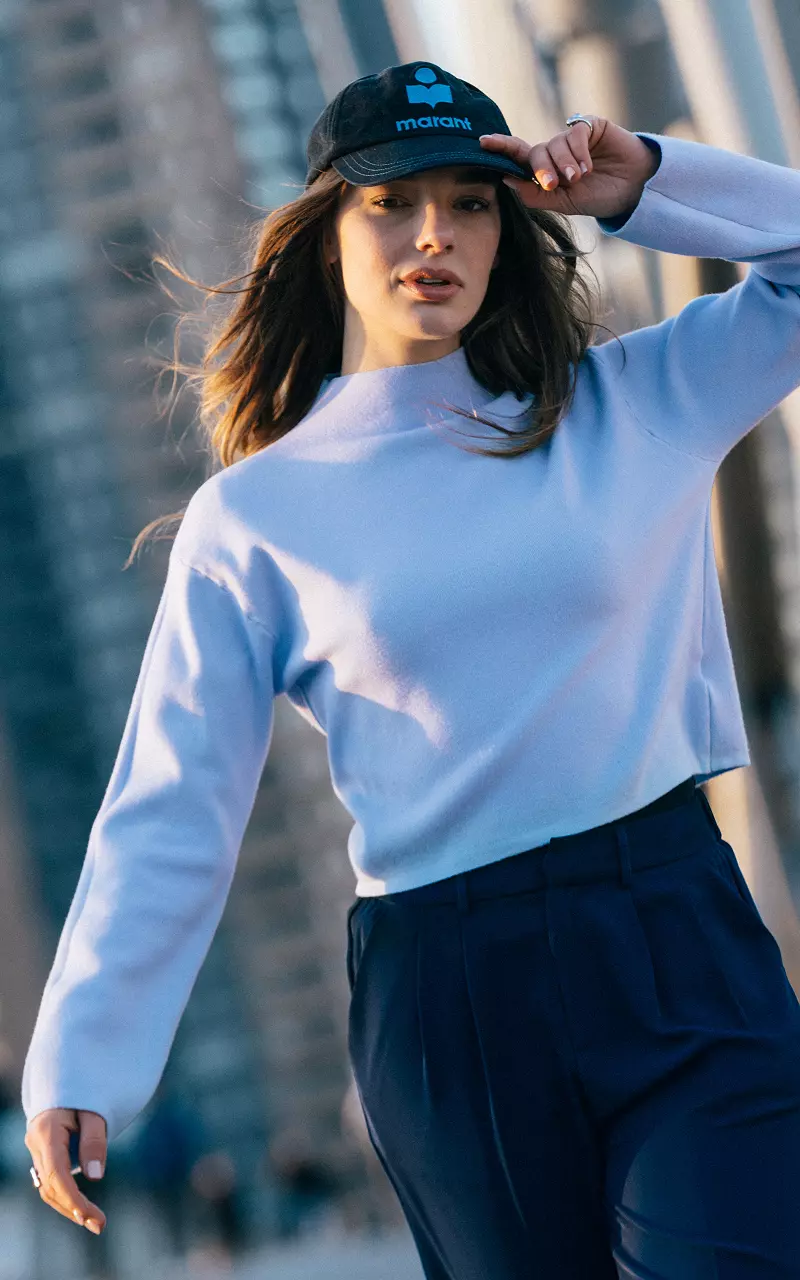 Cropped sweater with high neck Light Blue