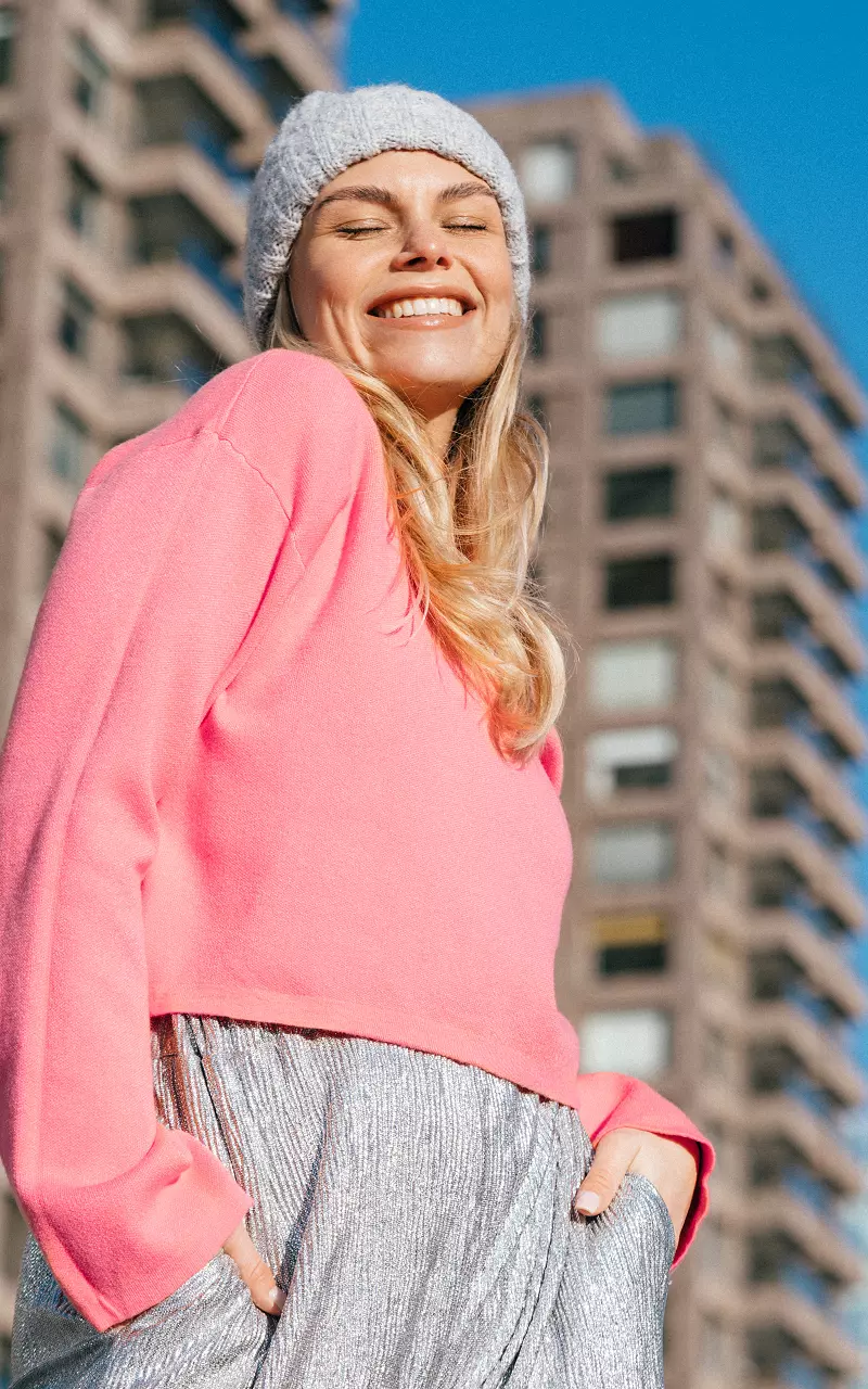Cropped sweater with high neck Pink