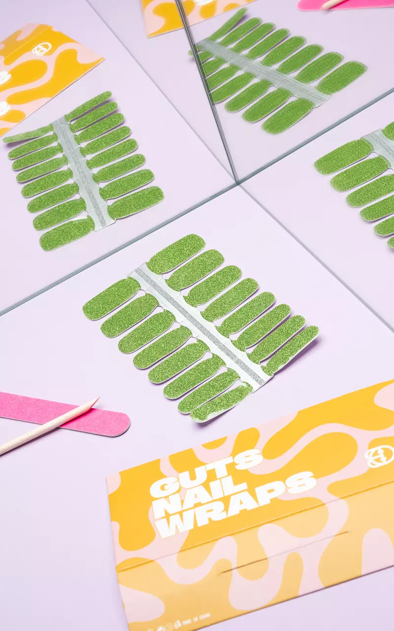 Nail wraps including nail file and cuticle stick Green
