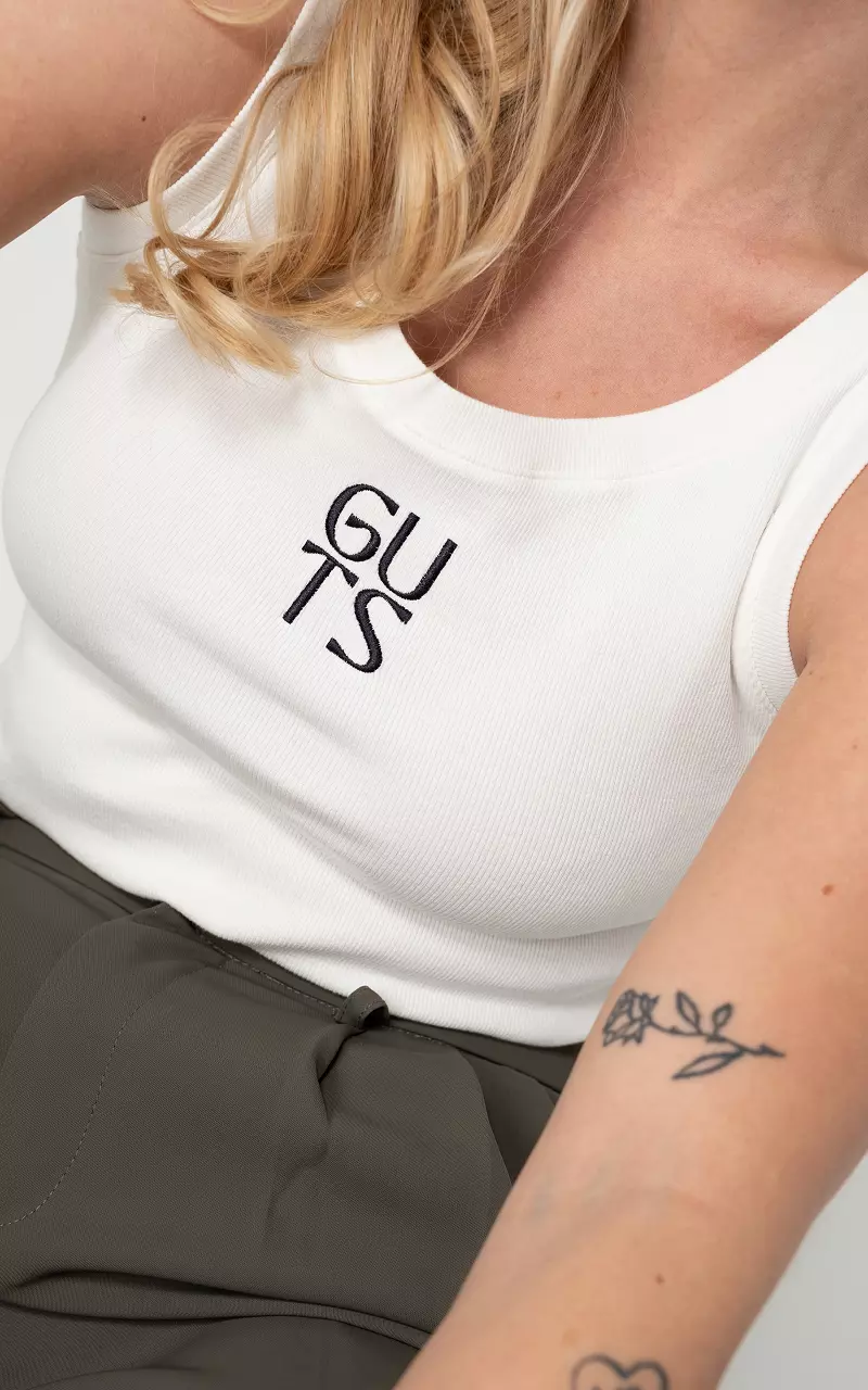 Ripp-Top mit Stickerei Weiß