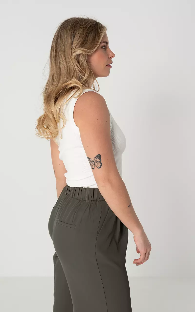 Ripp-Top mit Stickerei Weiß