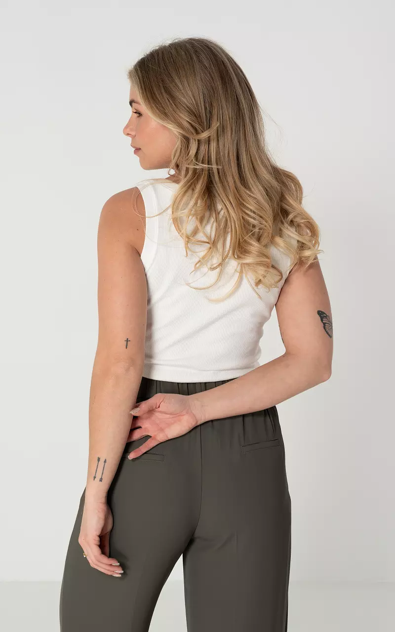 Ripp-Top mit Stickerei Weiß