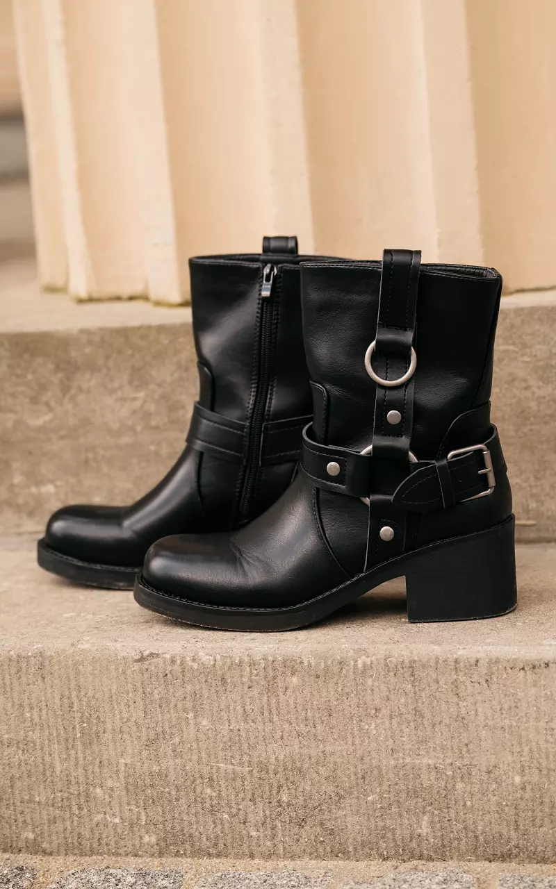 Black ankle boots with silver buckles online