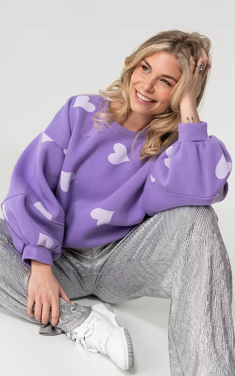 Sweater with heart pattern Purple
