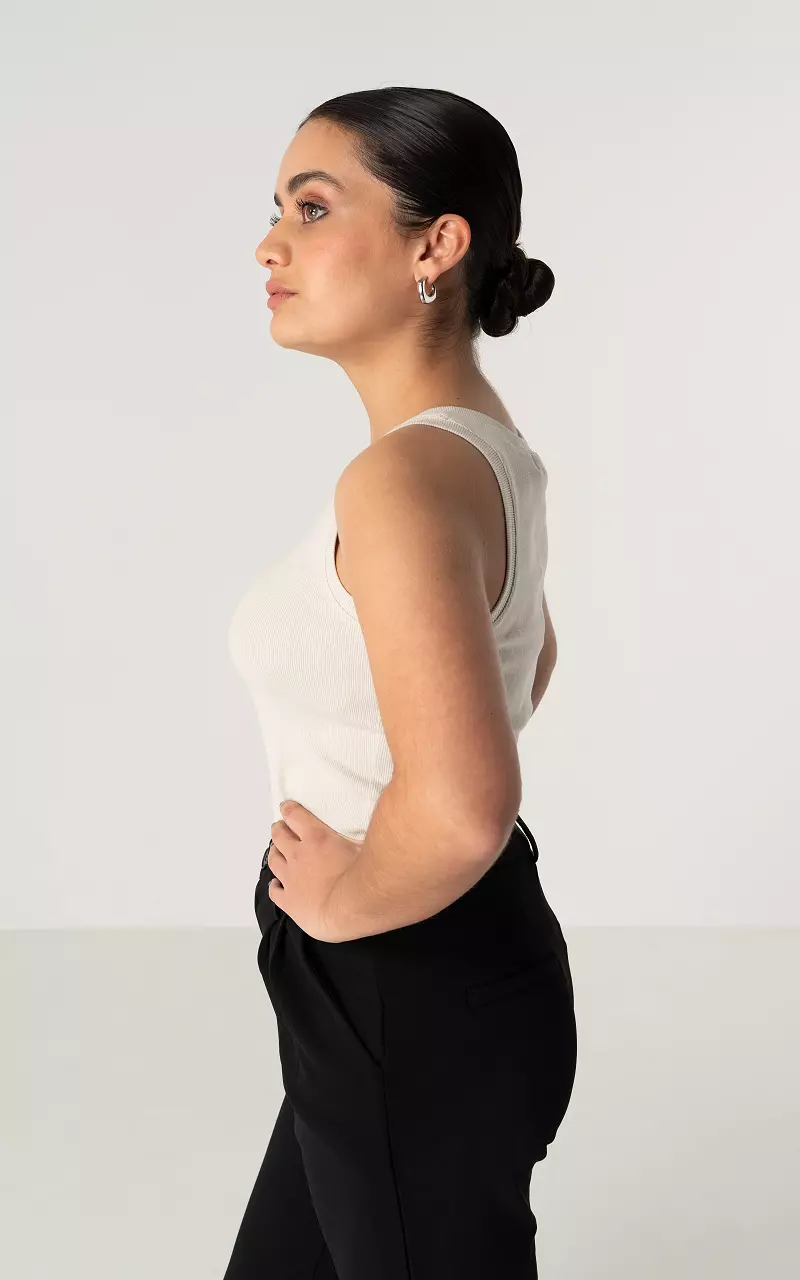 Ripp-Top mit Stickerei Beige