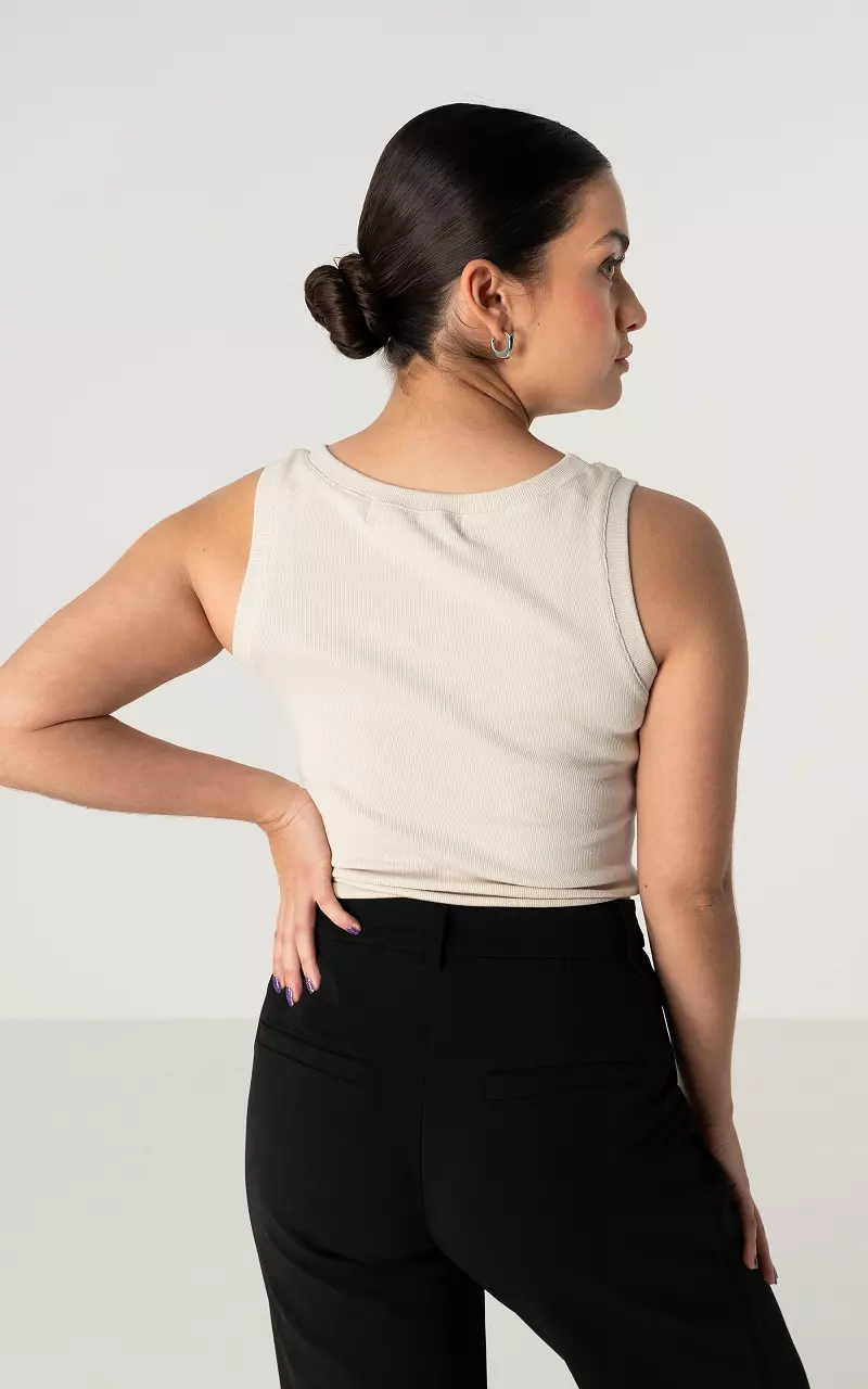 Ripp-Top mit Stickerei Beige