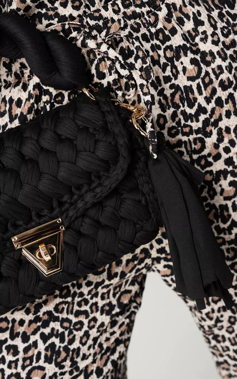 Woven bag with gold-coloured details Black