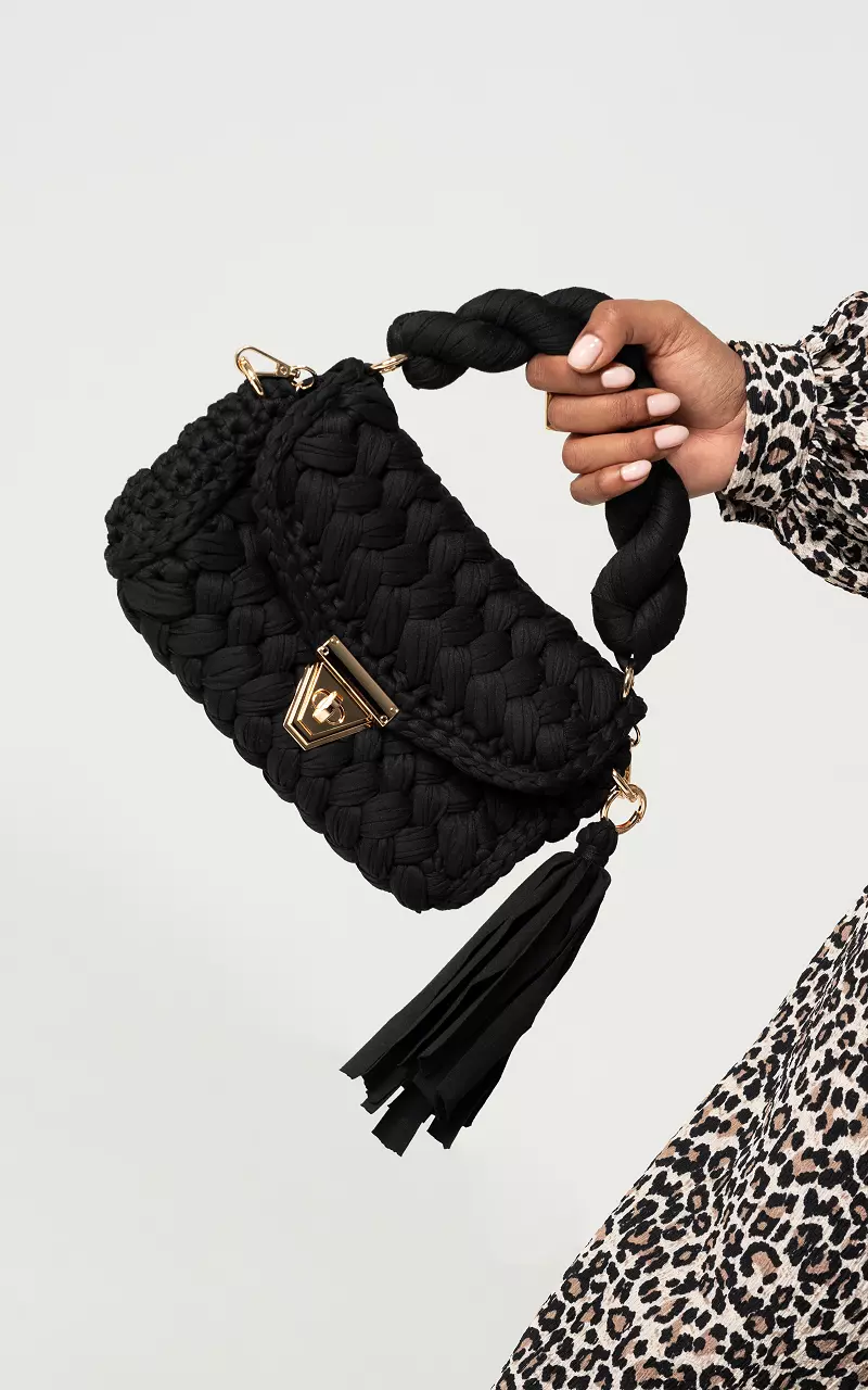 Woven bag with gold-coloured details Black