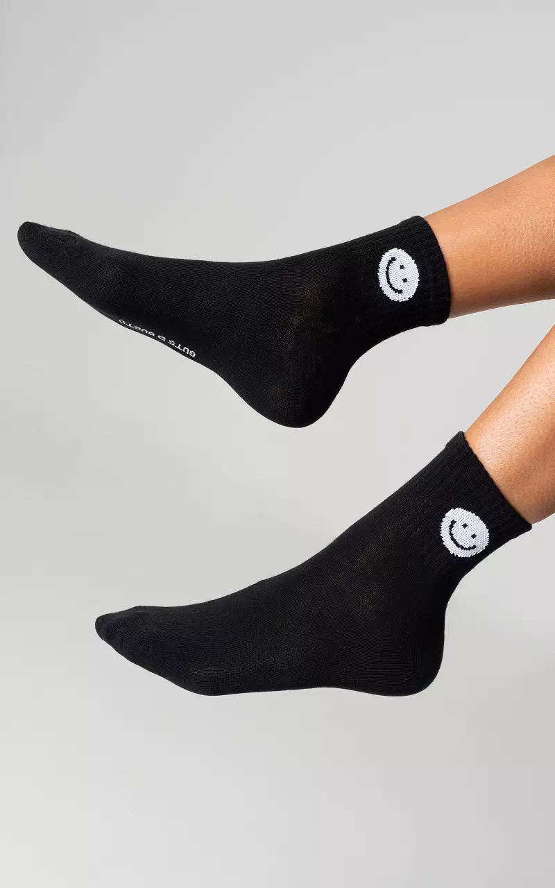 Socks with smiley Black White
