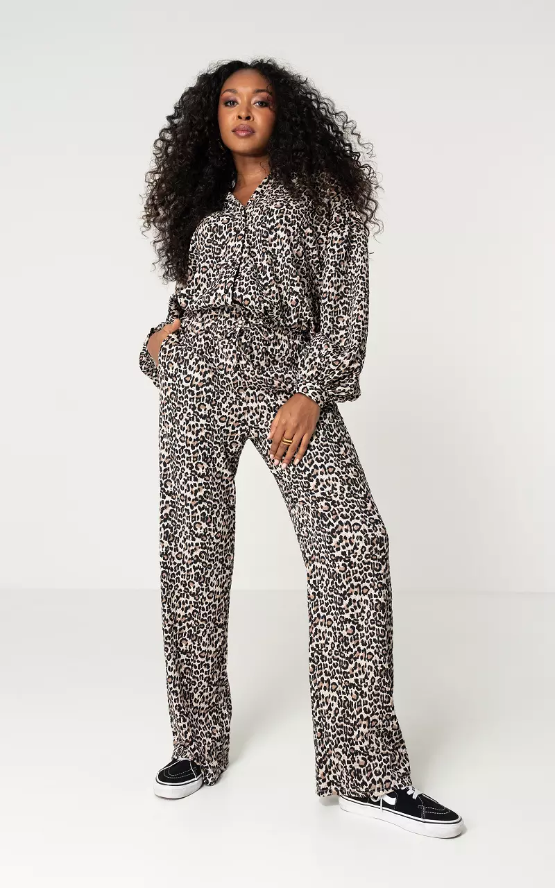 Leopard wide leg trousers with side pockets Leopard