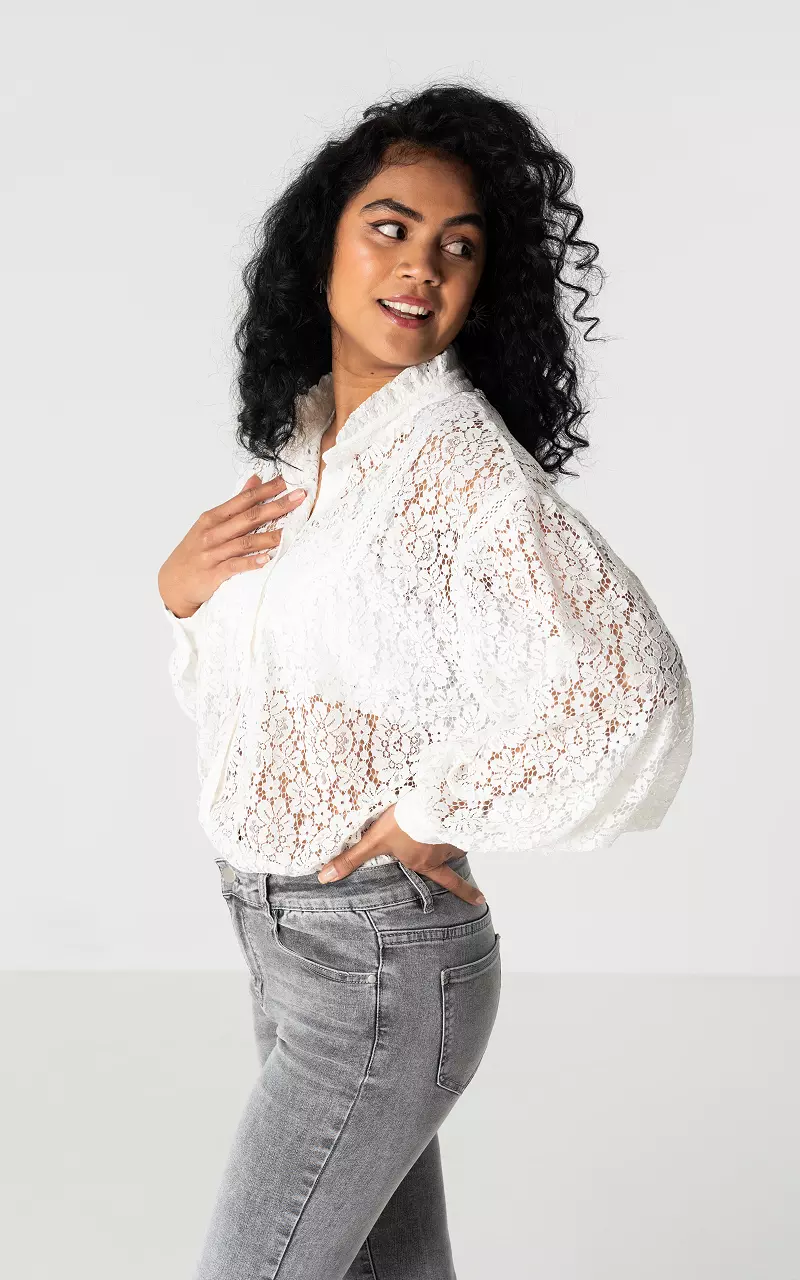 Transparente Spitzenbluse Weiß