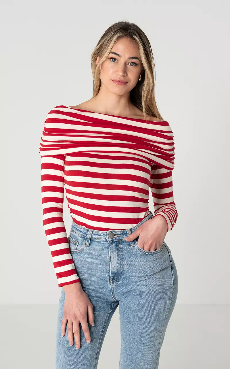 Off-shoulder top with striped pattern - Red Cream