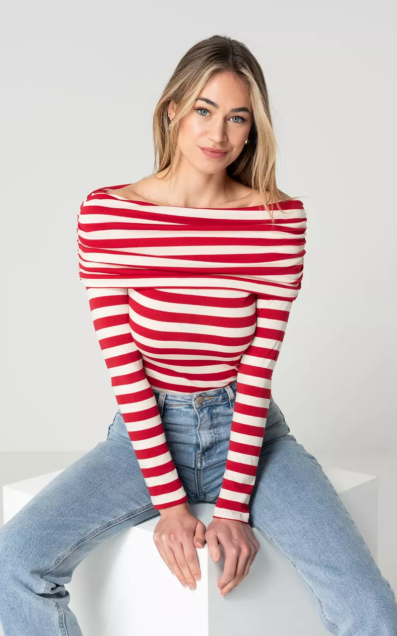 Off-shoulder top with striped pattern Red Cream