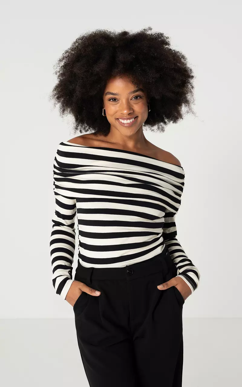 Off-shoulder top with striped pattern Black Cream