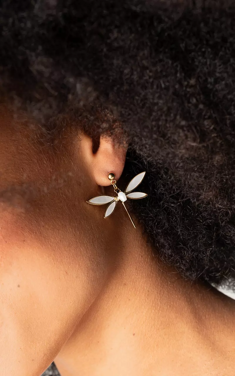 Ohrringe mit Libellen-Anhänger Gold Weiß