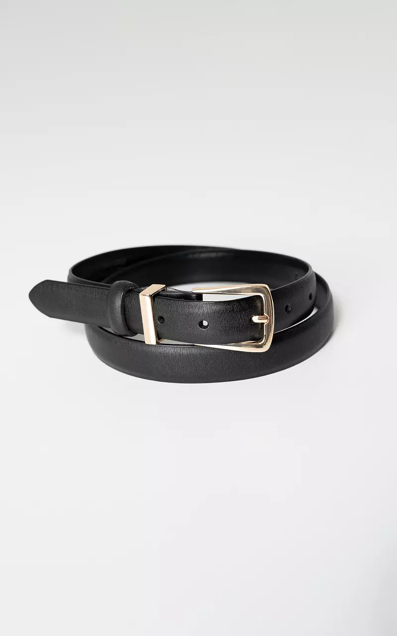 Leather belt with rectangular buckle Black Gold