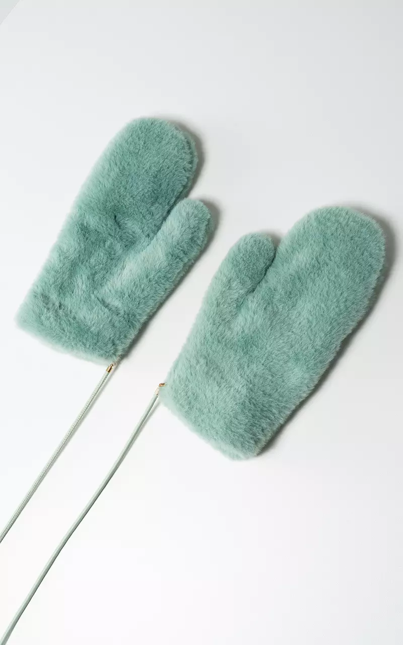 Faux fur wanten met koord Mint