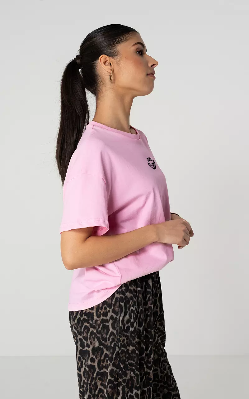Shirt with round neck Light Pink Black