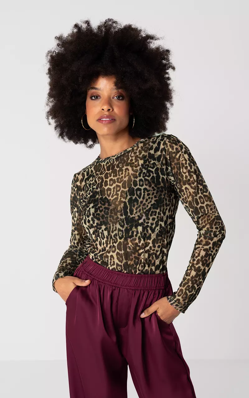 Mesh top with print Leopard