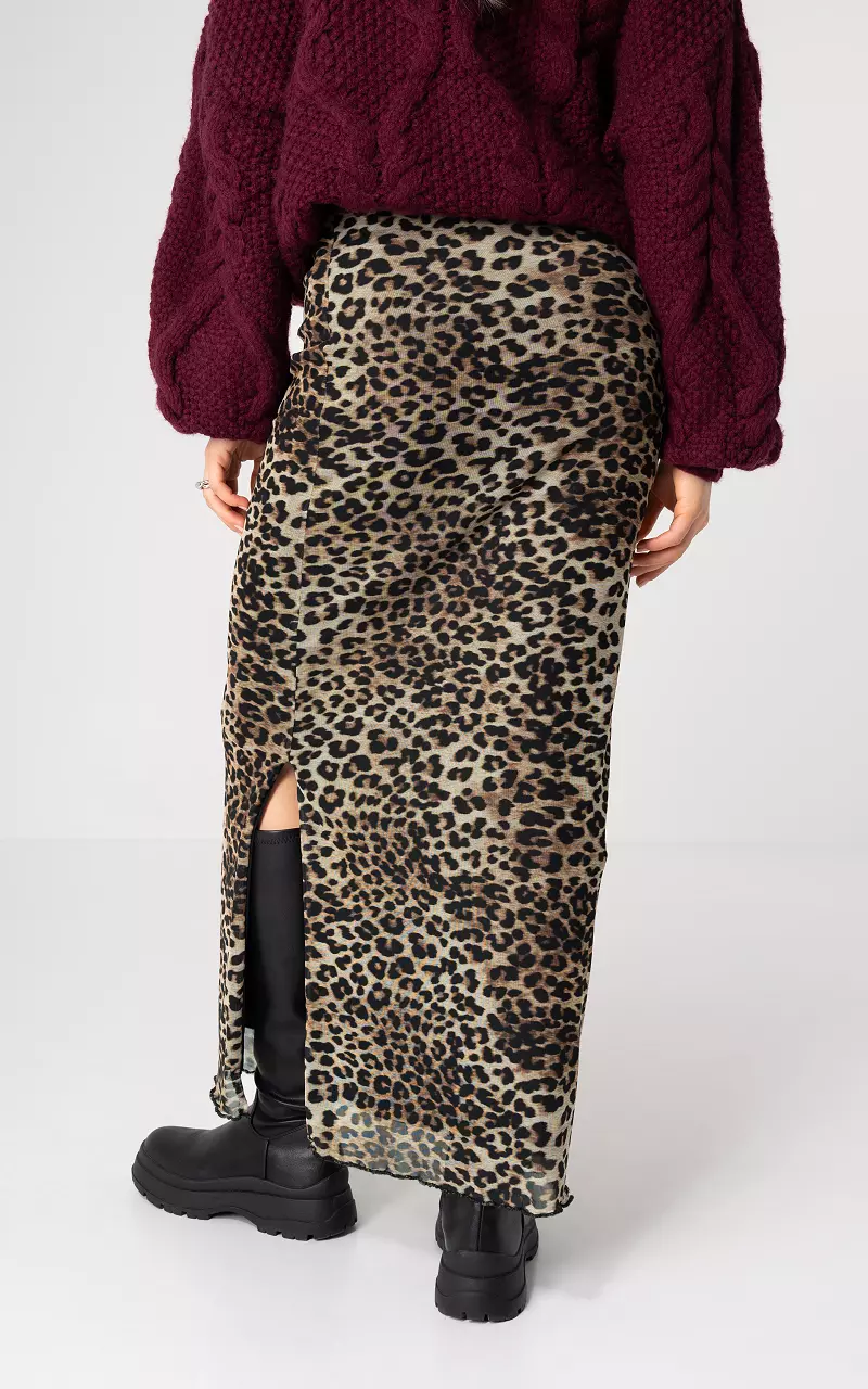Skirt made of mesh with slit Leopard